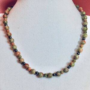 Unakite Gem, Unakite Necklace, Unakite Beaded Necklace, Hematite Necklace, Necklace, Handmade Necklace, Gemstone Necklace, Choker