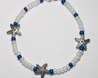 Anklet, Starfish Anklet, Beaded Anklet, Seed Bead Anklet, Handmade Anklet, Charm Anklets for Women