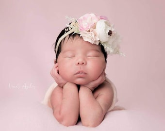 Newborn - Toddler floral headband.  Baby flower crown.  Toddler flower headband.  Newborn headband.  Baby nylon headbands