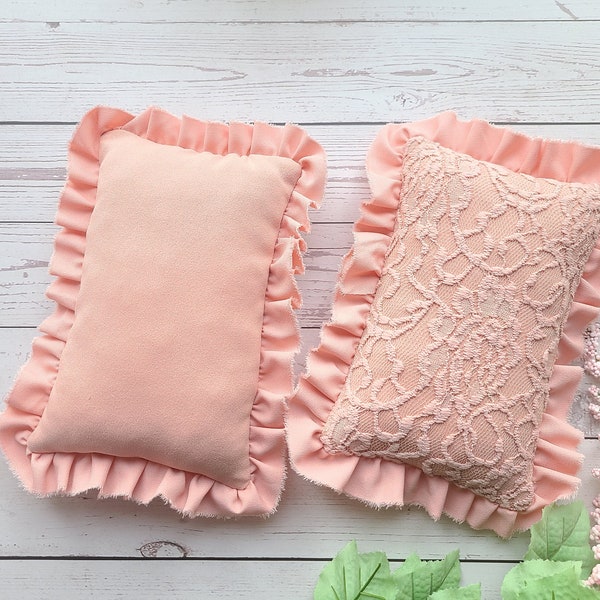 Romantic Lace Pillow.  Shabby Chic.  Baby girl photo prop.  Pink mauve pillow with ruffled chiffon.  Keta Props