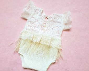 9 M baby girl romper.  Baby photo outfit.  Cakesmash props.  Sitter dress with feathers.  Baby girl clothes
