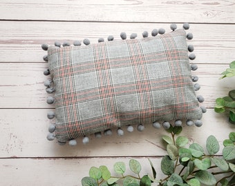 Newborn posing pillow.  Pom pom pillow. Baby photo prop.  Gray plaid baby pillow.  Newborn photo props.  Mini pillow for photography.