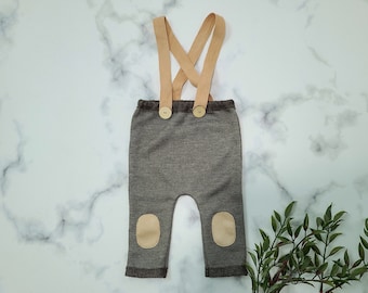 Newborn Overalls With Suspenders, Knee Payches and back pocket.  Baby Photo Outfit.  Newborn Boy Romper