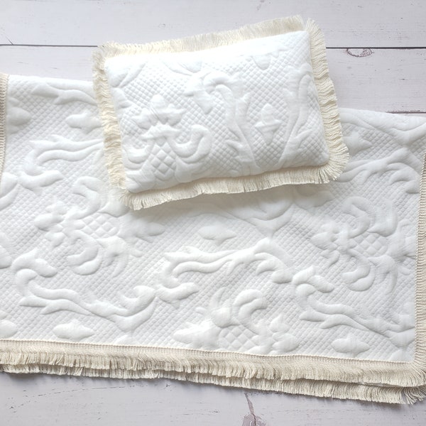 Newborn pillow and blanket.  Boho baby posing pillow quilt. Baby Shower Gift.  Layering, baskets stuffer.  Keta Props