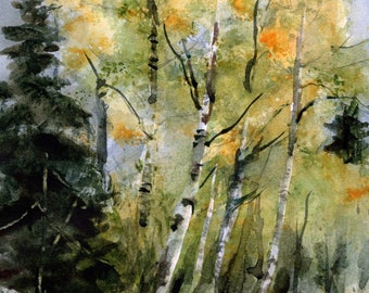 Aspens 20 an original watercolor 6.5 x10 matted to 11x14