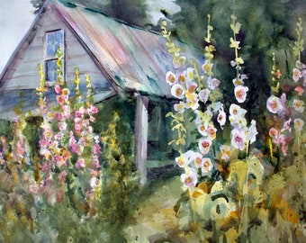 Garden Shed a signed print of a watercolor by watercolor artist Bonnie White