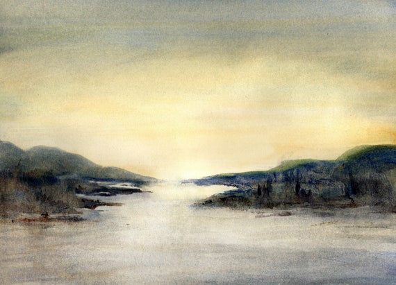Sky and water landscape original watercolor by Bonnie White signed and matted to 11x14