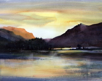 Columbia Gorge at Sunrise from the Hood River Bridge, original watercolor by Bonnie White