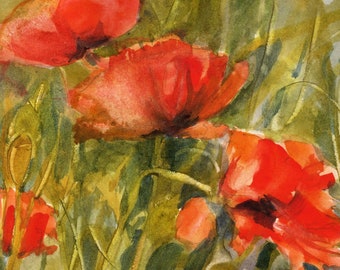 Poppies 44 original watercolor 5x7 matted to 8x10 created and signed by Bonnie White