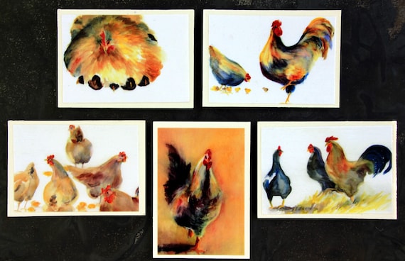 Chicken Magnets - Bonnie White watercolor prints turned into 5 2 1/2x3 1/2 decorative magnets