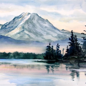 Mt. Rainier print or a large canvas for your home or office from a watercolor by bonnie white gift size options pnw cascade mountain