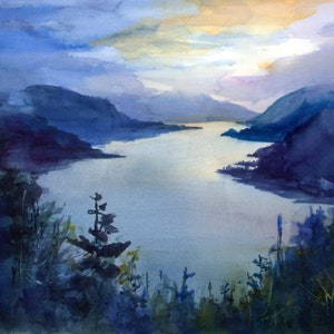 Columbia Gorge Watercolor Print or Canvas - Bonnie White Landscape Art