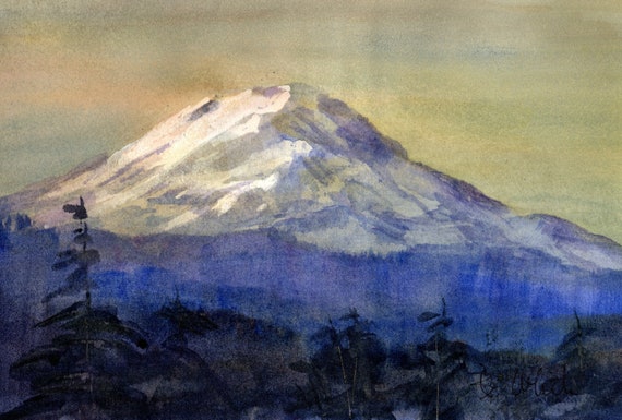 Mt. Adams original watercolor by Bonnie White - 7 x 10.5 inches , comes in white 11x14 mat