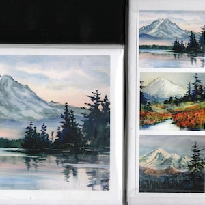 Cards Pacific Northwest Mountains Mt Hood Mt Rainier Mt Adams Mt Baker assorted 6 bwhite