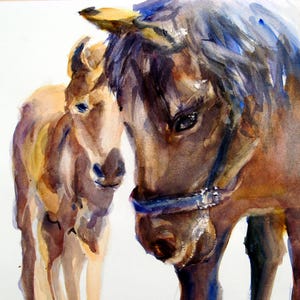 Doris and Roc -mare and colt signed mare and foal print - watercolor - bonnie white - Columbia Gorge Artist