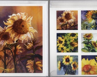 Watercolor Sunflowers Note Cards – 6 Blank Floral Cards