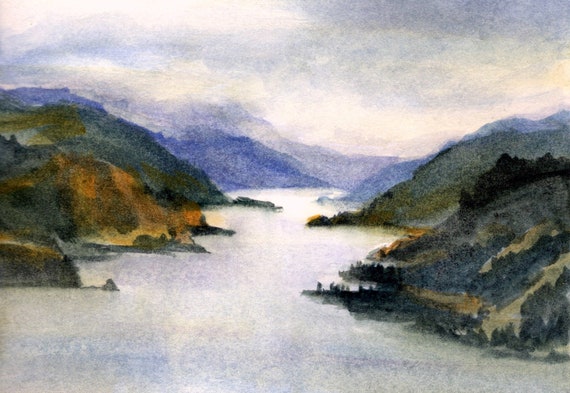 Columbia Gorge 433 5x7 original watercolor painting of the Columbia River