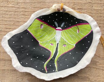 Handpainted Oyster Shell Luna Moth Ornament Decoration