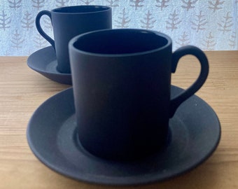 Vintage 1960s Wedgwood Black Basalt Jasperware Espresso Cup Set