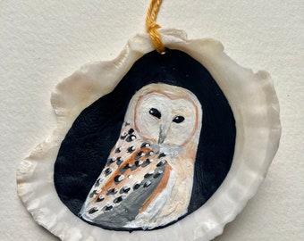 Barn Owl Fine Art Maine Island Oyster Shell Ornament