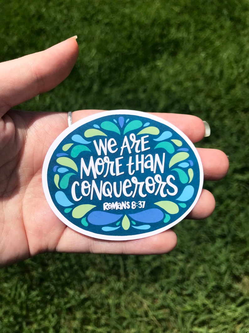 More Than Conquerors Bible Verse Sticker for Laptop or Notebook Romans 8:37 image 3