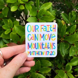Geloof kan bergen verplaatsen Bijbel vers sticker voor laptop of notebook - Matteüs 17:20