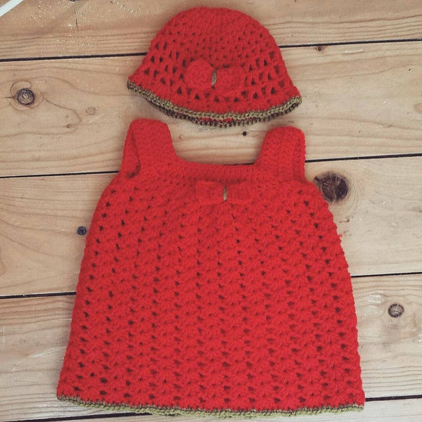 Baby crochet, red dress, christmas gift, preemie baby, baby dress, hats, baby crochet outfit, baby girl, baby hat, baby girl crochet.