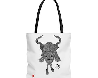 Japanese Kanji "Soul" Tamashi and Samurai Helmut "Kabuto" Tote Bag by Hiroshi Ikeda Shihan
