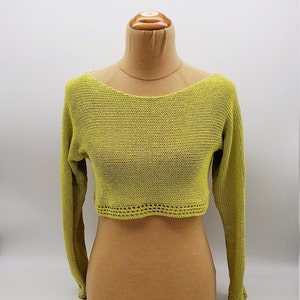 Yellow cropped sweater. Summer crop top. Size Medium. Boho Cotton sweater. Gift for her