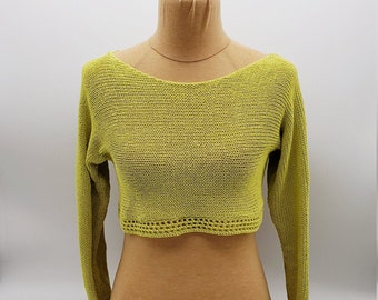 Yellow cropped sweater. Summer crop top. Size Medium. Boho Cotton sweater. Gift for her