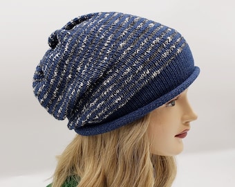 SMALL size Handmade Cotton Slouchy Beanie: Boho Knit Beach Hat