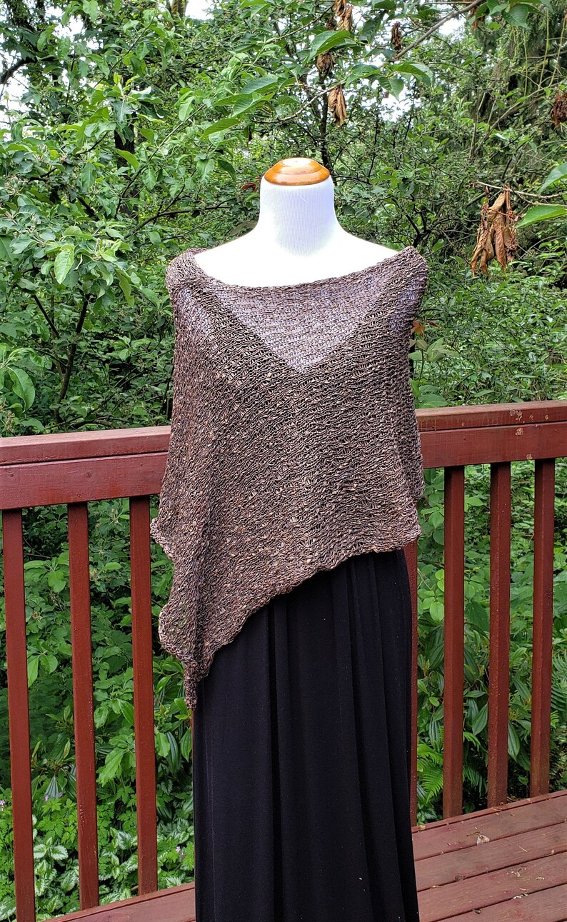 Pure Cotton shawl Asymmetric Poncho 100/% Cotton Knitted Women Brown Gold Cotton Poncho Summer Poncho Loose knit Boho Poncho