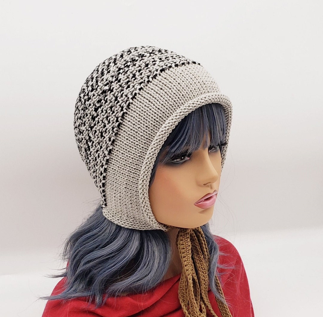 Knitted Cotton Summer Bonnet With Ties - Gray Woman Bonnet - Etsy