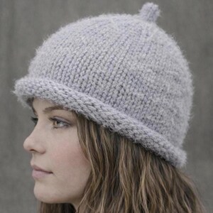 Hand knit roll edge Winter Hat. Light Gray Wool docker hat. Pippa Hat.