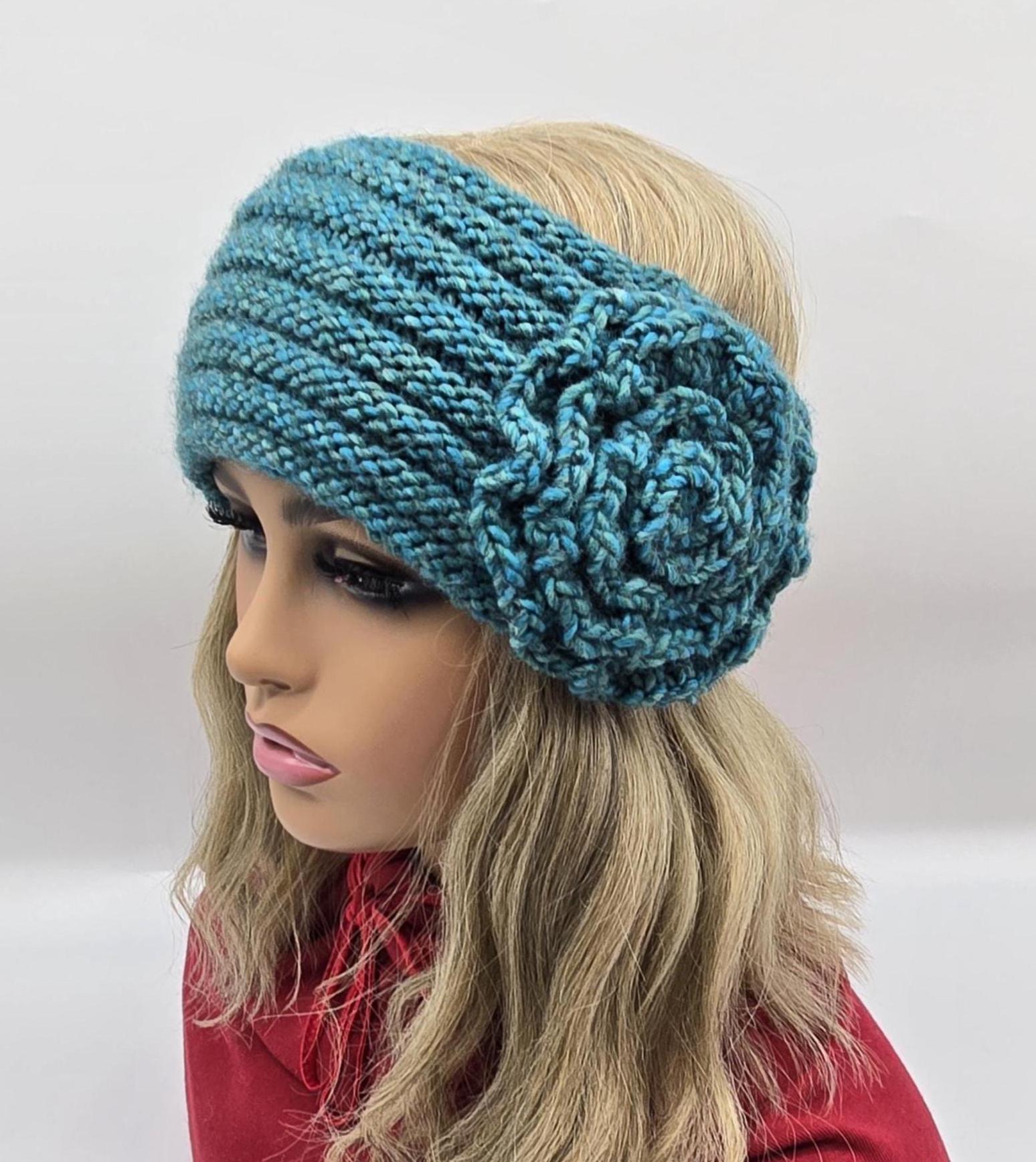 Hand Crafted stretch 100% wool headband turquoise green mocha pink navy Medium Large Satin Non-Slip Scarf Headband - Turquoise Solid | SWAY  main image 4