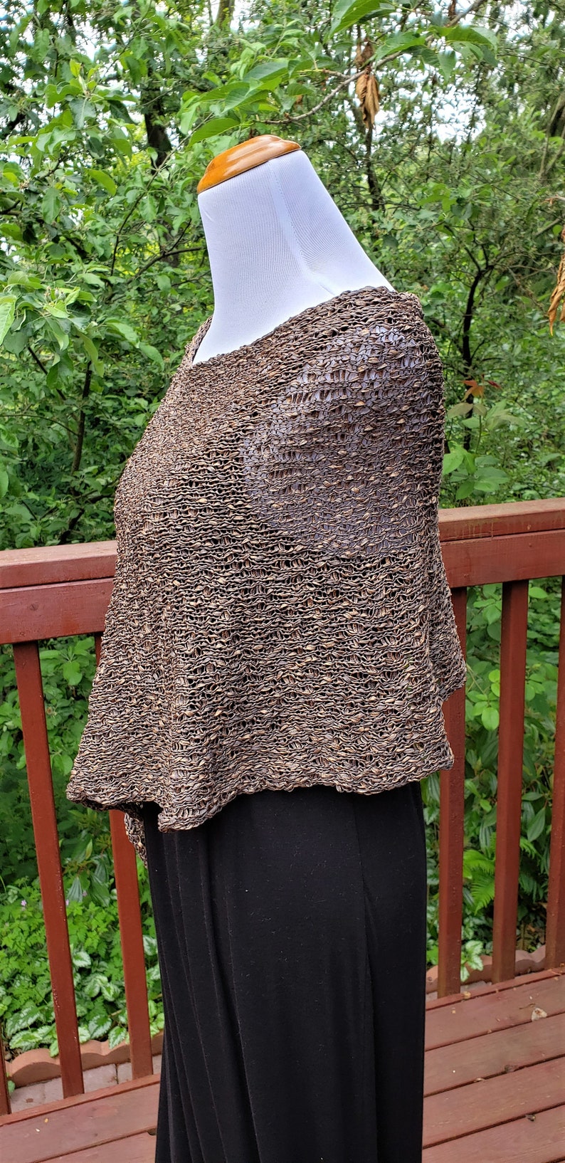 Pure Cotton shawl Asymmetric Poncho 100/% Cotton Knitted Women Brown Gold Cotton Poncho Summer Poncho Loose knit Boho Poncho