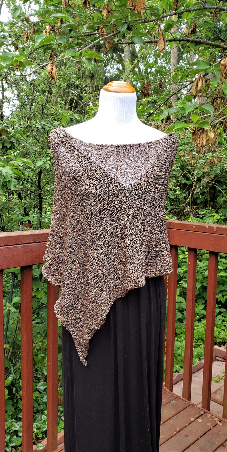 Pure Cotton shawl Asymmetric Poncho 100/% Cotton Knitted Women Brown Gold Cotton Poncho Summer Poncho Loose knit Boho Poncho