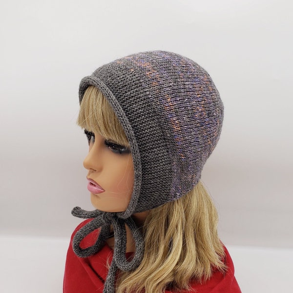 Merino Wool, Alpaca bonnet with ties. Lightweight Fine knit  Wool Bonnet.  Bonnet women, Bonnet adult.
