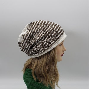 Striped Linen Cotton Beanie: Handmade Slouchy Boho Hat
