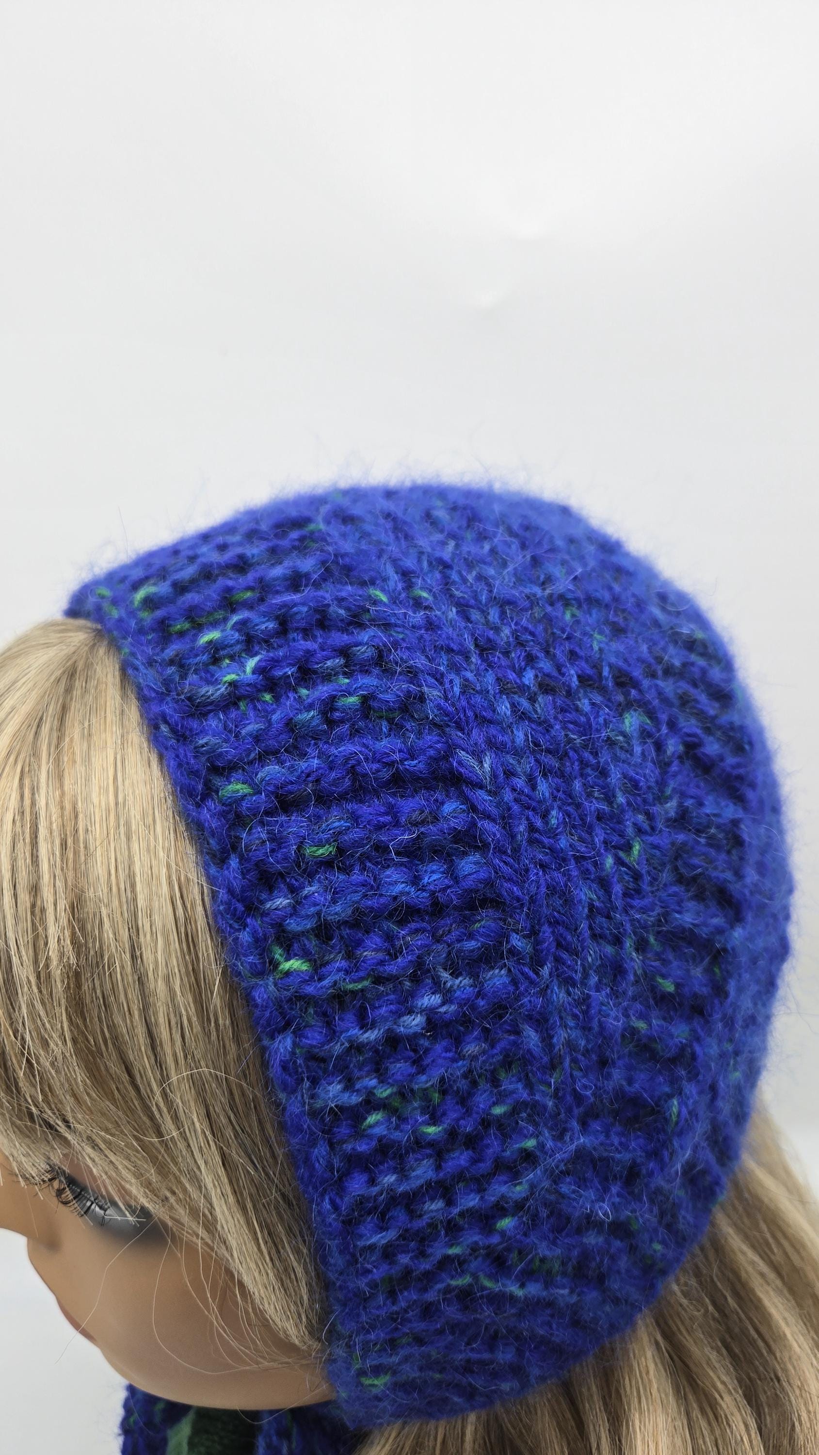 American Vintage blue green mohair beanie hat Smiley Vintage USA Made 100% Wool Winter Ski Beanie Hat Blue  main image 2