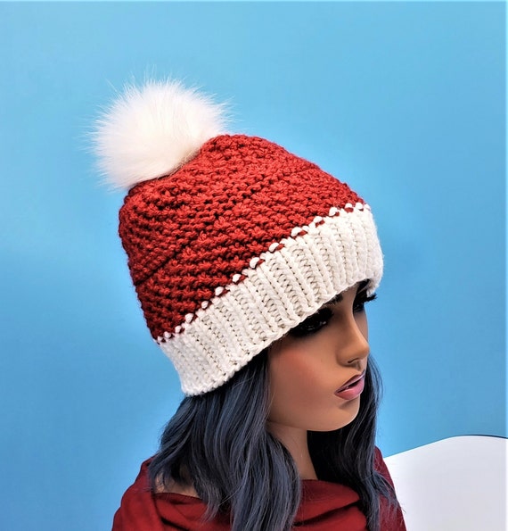 Handmade Chunky Knit Santa Hat: Wool Blend Pompom Beanie - Etsy display picture 1