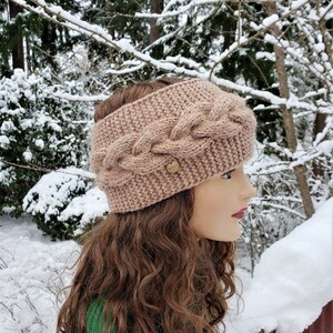Beige Handmade Women Headband. Boho Cable Knit Headband.  Unique handmade Alpaca Wool Ear Warmer. Winter Headband. Gift for her
