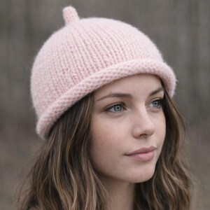 Handmade Cuffed Winter Hat. Pastel Pink Wool docker hat. Pippa Hat.
