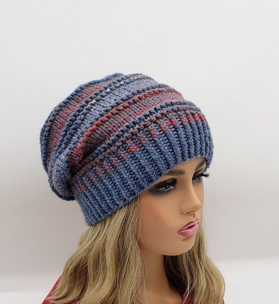 Handmade unique bohemian slouchy beret knit hat burgundy blue 71hqQCxcDqL._AC_SY350_QL65_.jpg main image 3