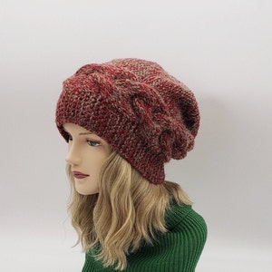 Handmade Women Burgundy Brown Hat. Chunky knit Hat. Oversized Hat Baggy Beanie Alpaca Wool Winter Hat Slouchy Knit Beanie Gift for her