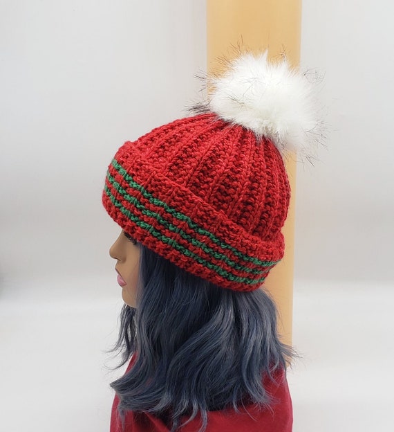 Handmade Knitted Hat Knit Beanie with Pom Gift for Christmas Hats Unisex Amazon.com: Giggling Getup Knitted Santa Hats with Pom Poms  main image 4