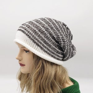 Handmade Slouchy Striped Cotton Beanie: Vegan Boho Hat