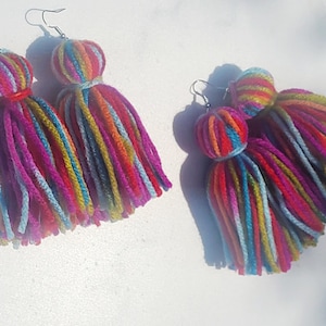 Multicolored Tassel Yarn Earrings
