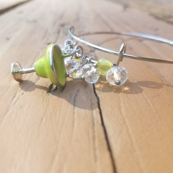 Lime Green Wine Glass Charm Adjustable Bangle