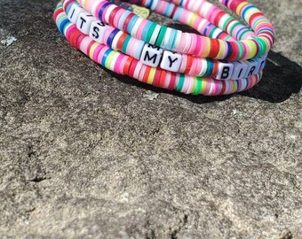 Birthday Heishi Clay Bead Bracelet: Acrylic Letter Disc Bracelet